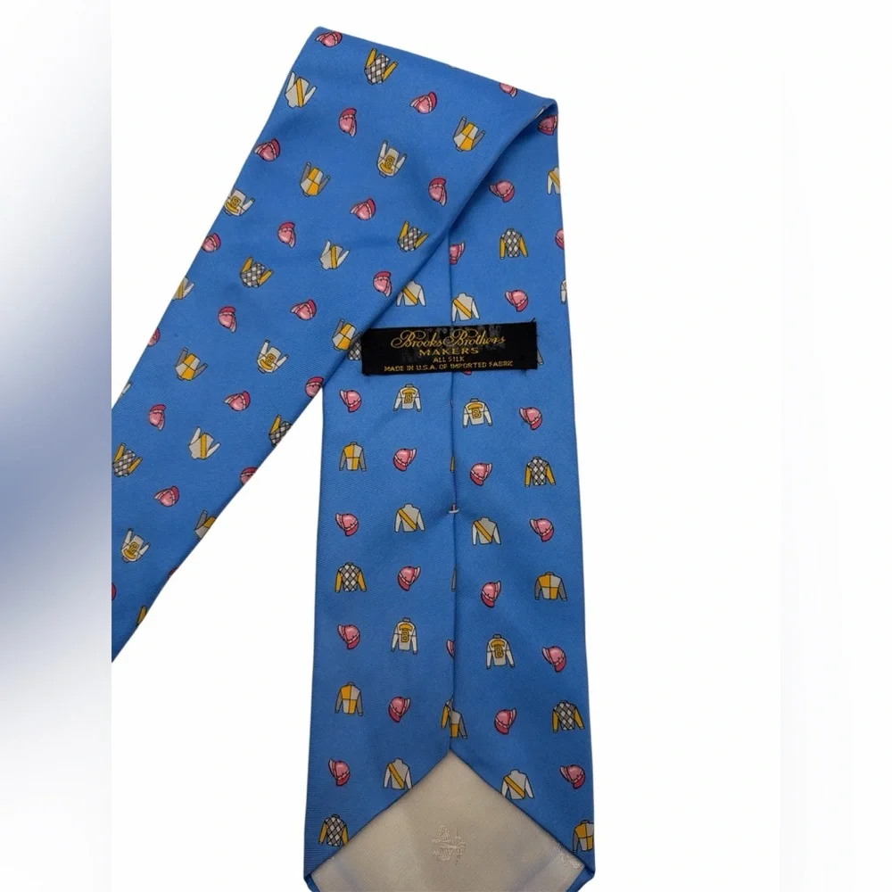 Brooks Brothers‎ All Silk Jockey Hat Shirt Neck Tie Blue Yellow Pink